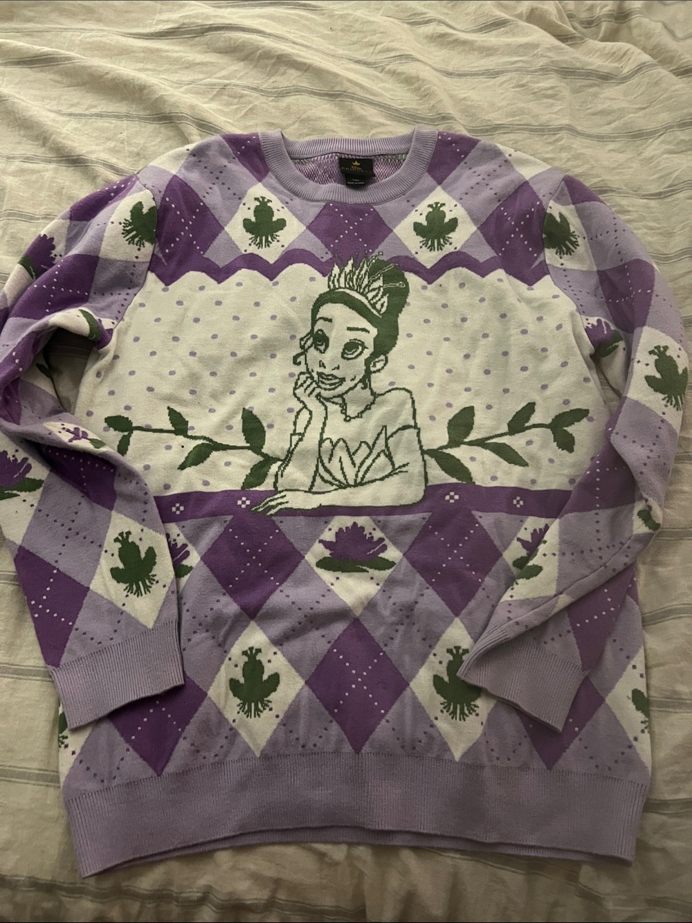 5/$10 item Disney Princess Lavender Argyle Sweater with Gold Logo